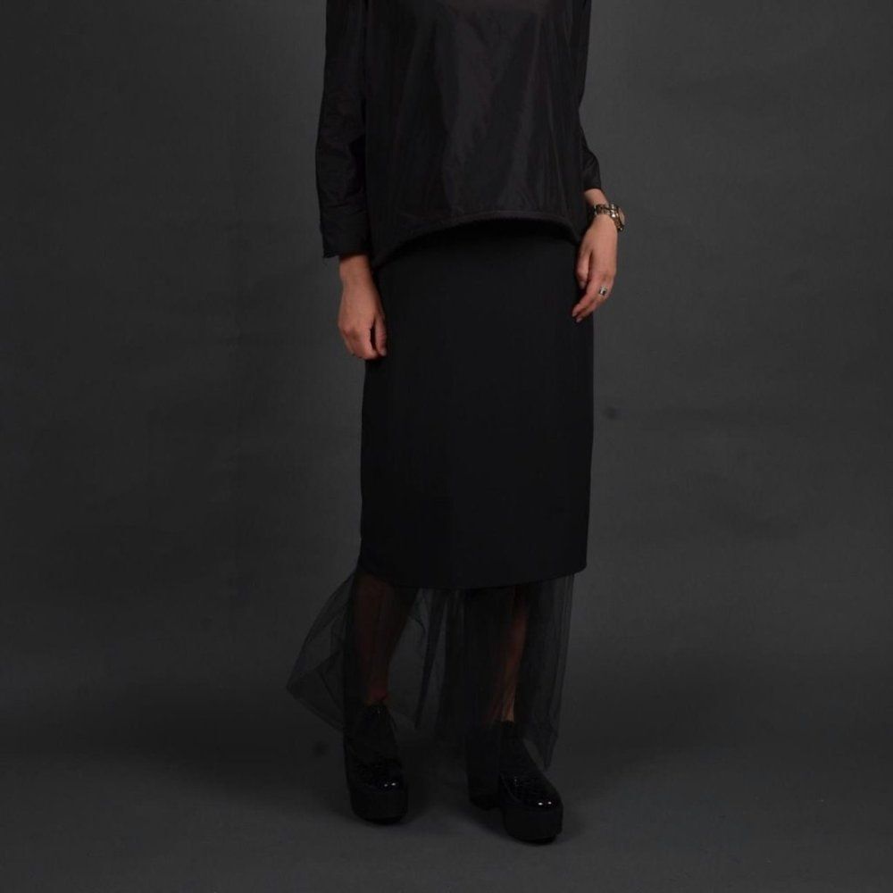 Heydari Faux Leather Pencil Maxi Skirt with Tulle